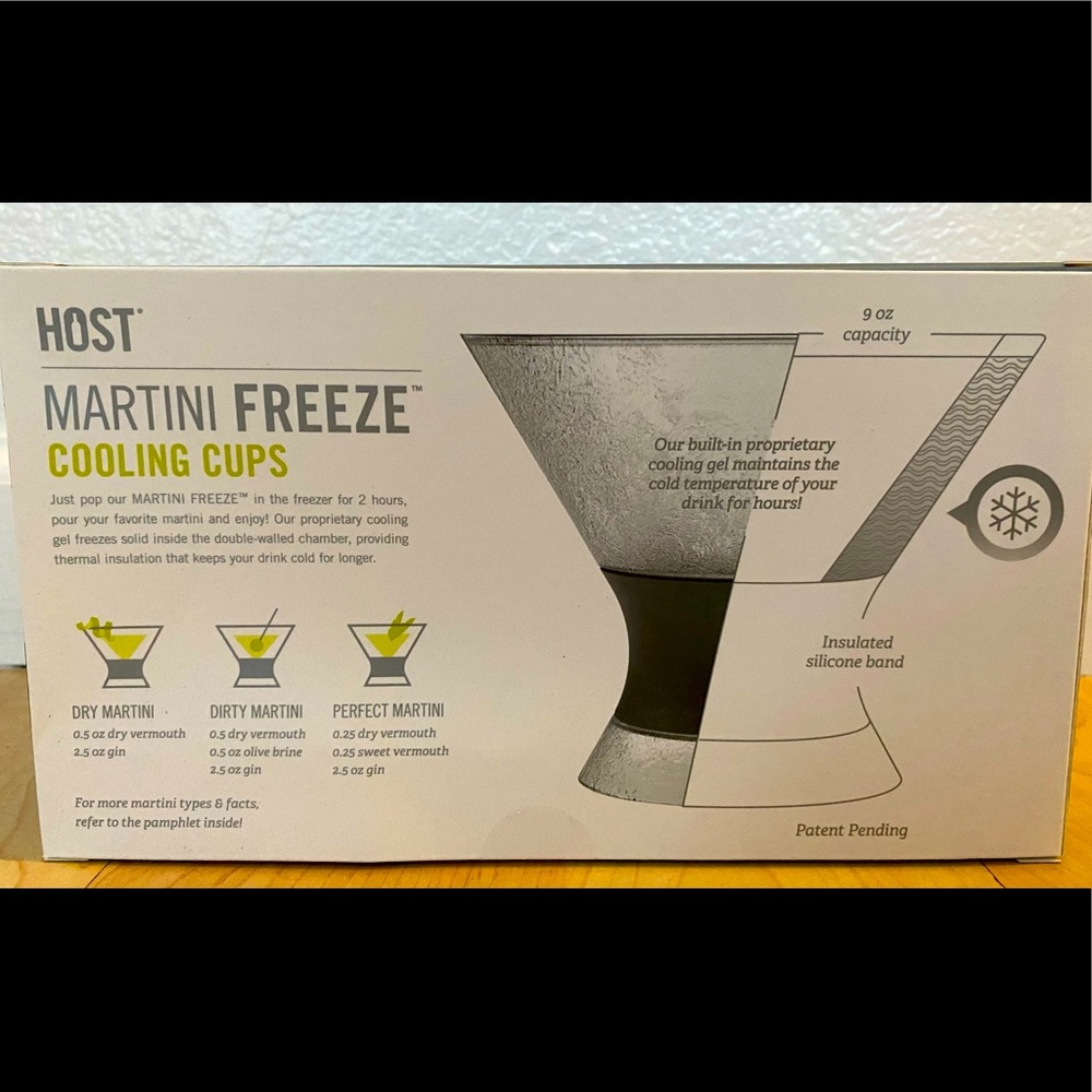 New! Martini Freeze Cooling Cups, Glasses NEW IN BOX. Clear with grey grip..HOST - Picture 9 of 16